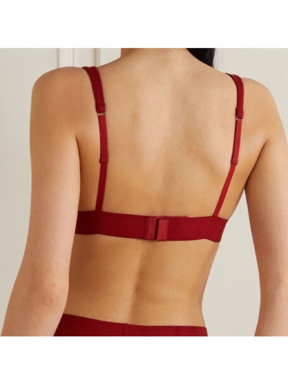 SKIMS Cotton Plunge Bralette Bra Red Ribbed size xs - Picture 2 of 8